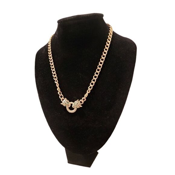 18k Gold Filled Classic Leopard Green Eye Black Cubic Zirconia Necklace - Picture 9 of 13